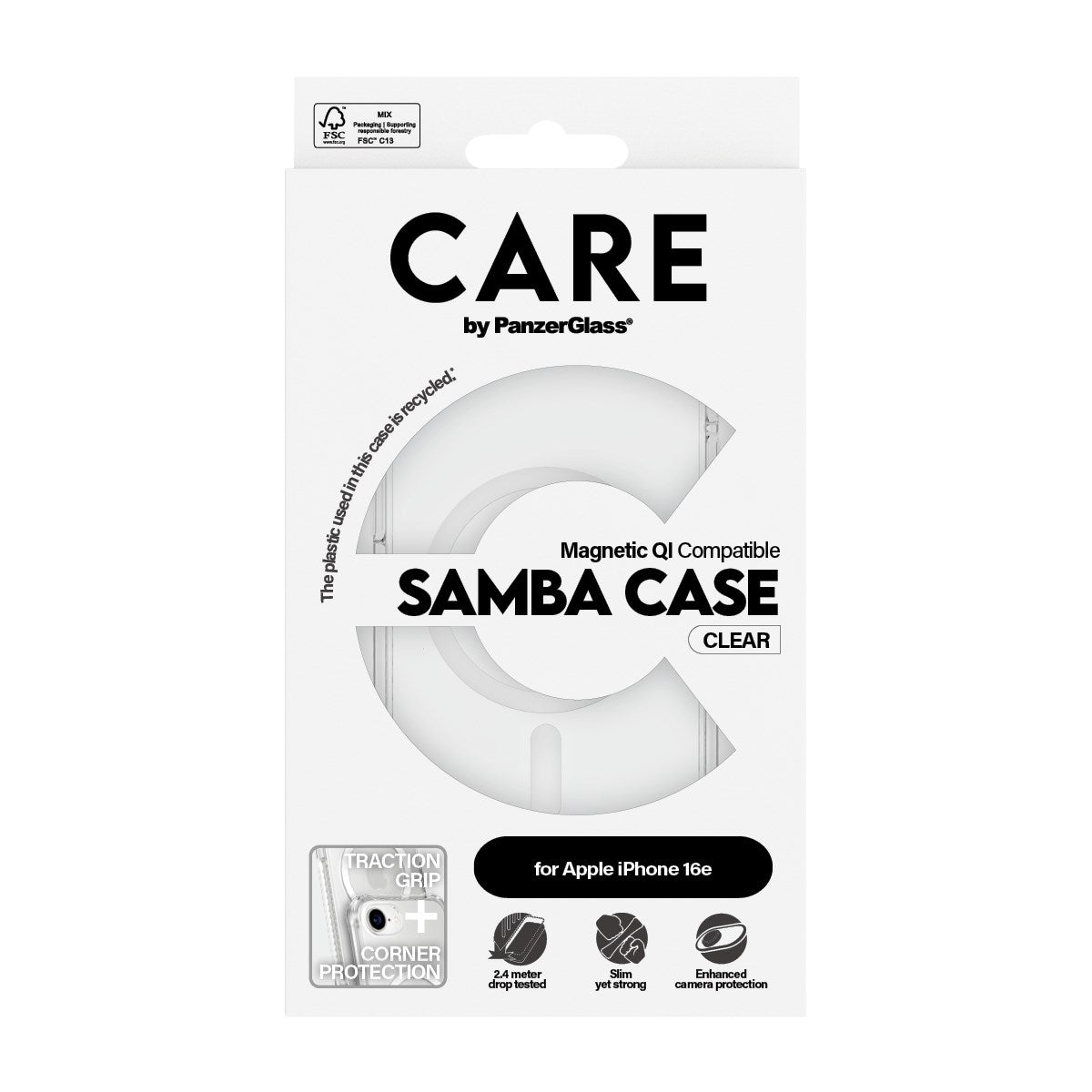 CARE by PanzerGlass® Samba Case Transparent w. White Qi Compatible iPhone 16e